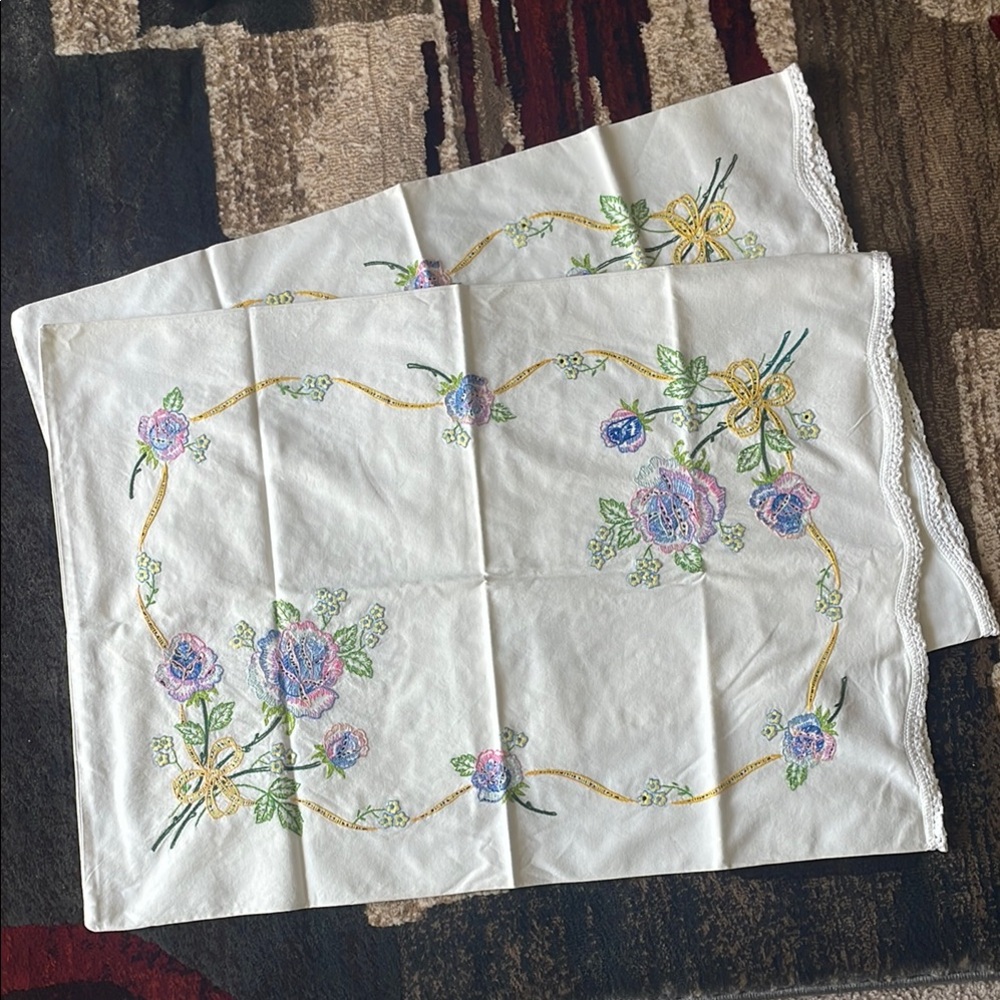 Handmade Floral Embroidered Set of 2 Pillow Shams